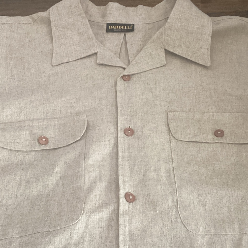BARDELLI Beverly Hills Men's Light Beige Linen Casual Button-Down Shirt